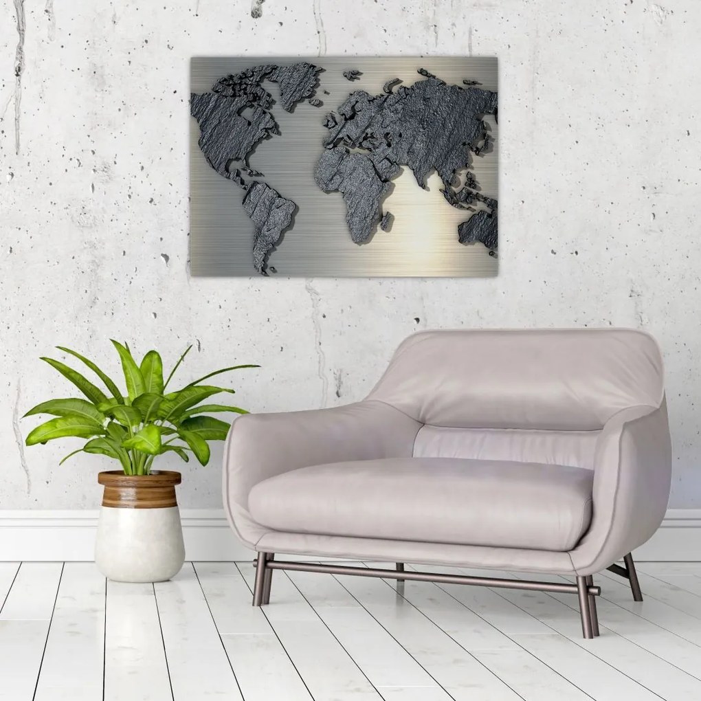 Obraz na szkle - Mapa świata w kamiennej teksturze (70x50 cm)
