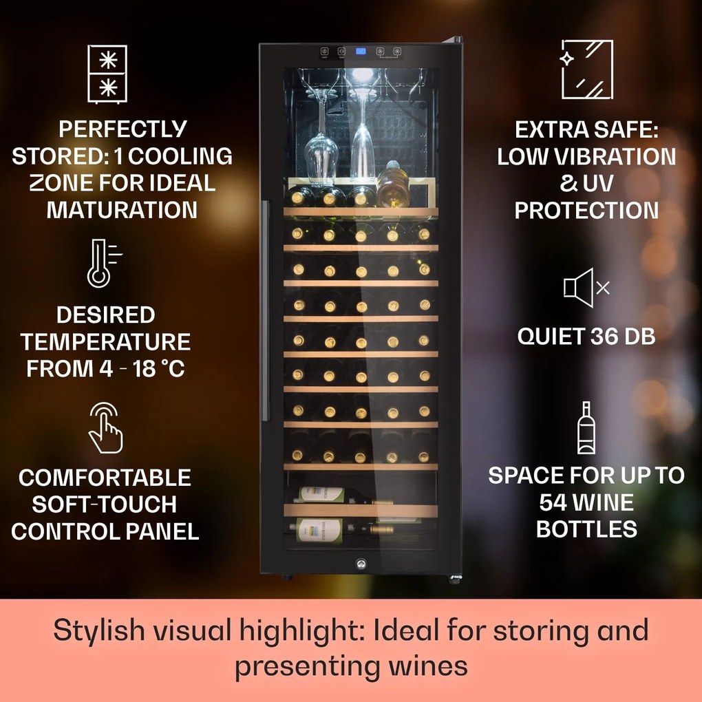 Klarstein Barossa 48cm 54 Butelki Winiarka Wolnostojąca Czarny