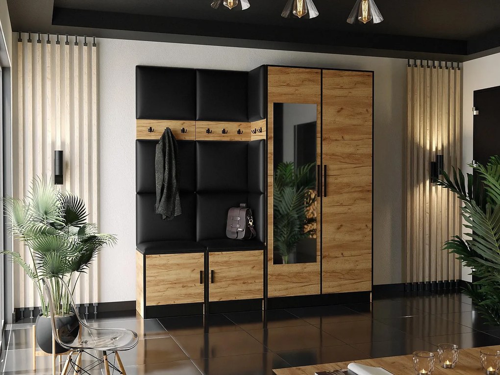 Garderoba ROJ 21 Dąb Craft Złoty + Ekoskóra Czarna