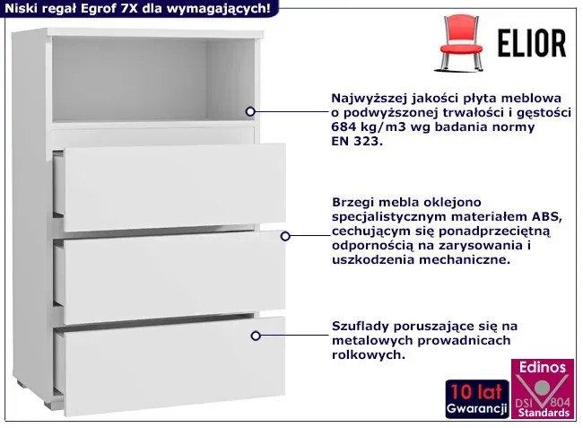 Biały minimalistyczny regał na nóżkach Biały połysk