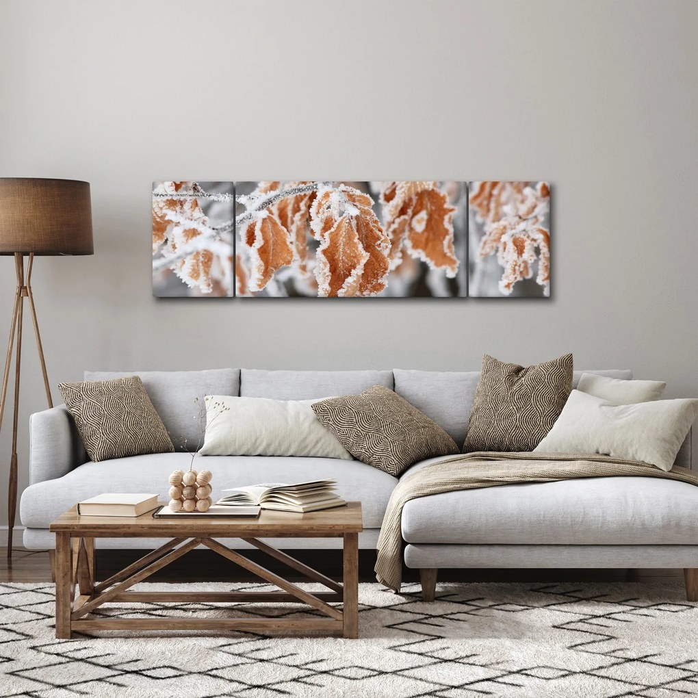 Obraz - Zamarznięte liście (170x50 cm)