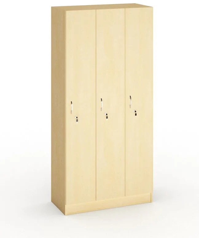 Drewniana szafka ubraniowa S5, 3-drzwiowa, 1900 x 900 x 420 mm, zamek cylindryczny, brzoza
