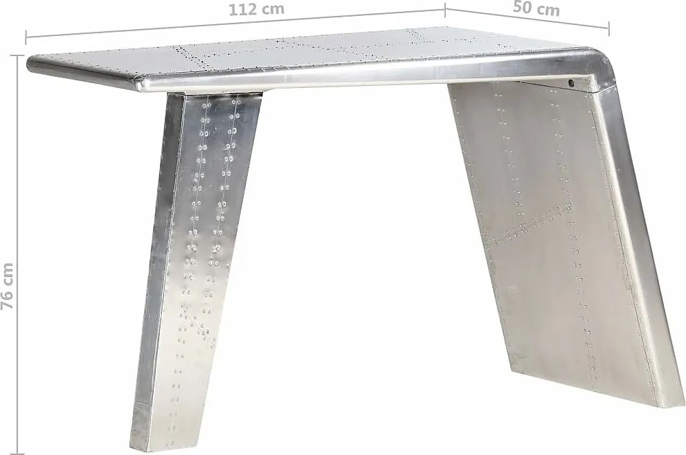 Biurko industrialne w stylu samolotu srebrne 112x50x76 cm z metalu i MDF, design skrzydła odrzutowca, duży blat, łatwy montaż