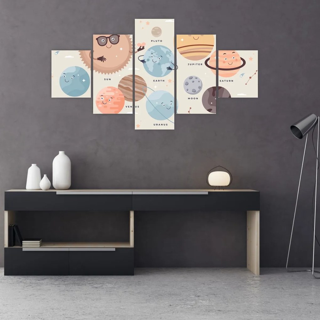 Obraz - Planety z nazwami (125x70 cm)