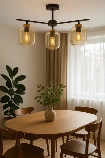 Lampa sufitowa z trzema kloszami beżowa P9-B21