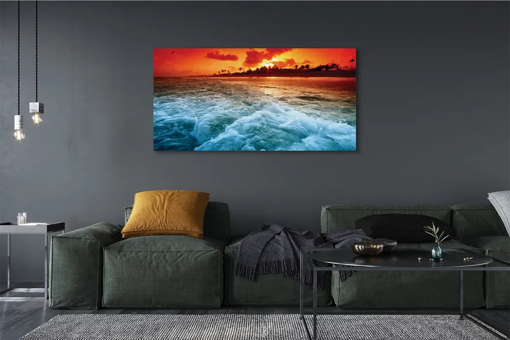 Obraz na płótnie Morze i Drzewa o Zachodzie