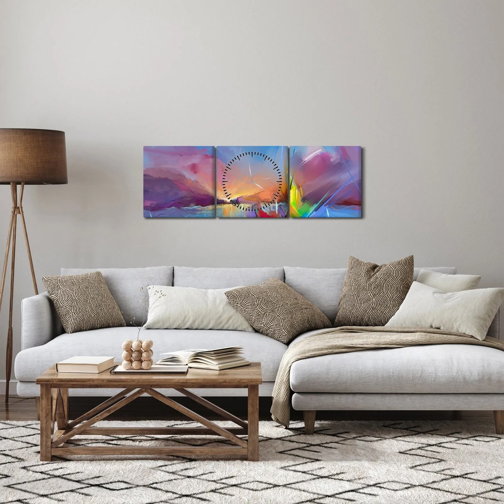 Obraz - Zachód słońca (z zegarem) (90x30 cm)