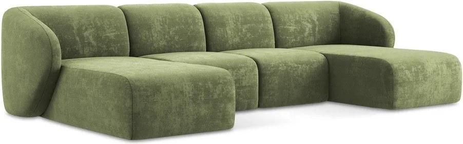 Zielony narożnik z tkaniny szenilowej (w kształcie litery U) Lani – Makamii