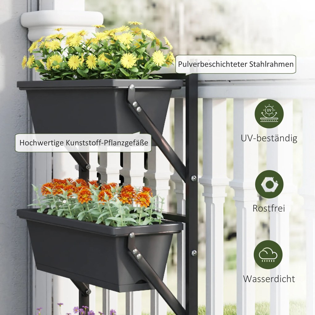 Outsunny Zestaw 3 Donic Pflanzkübel z Otworami, 56x42 cm Donice, Prostokątna Donica, Plastikowa, Ciemnoszary