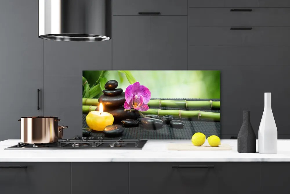 Szkło Dekoracyjne do Kuchni Chwila Wyciszenia: Bambus I Kwiat