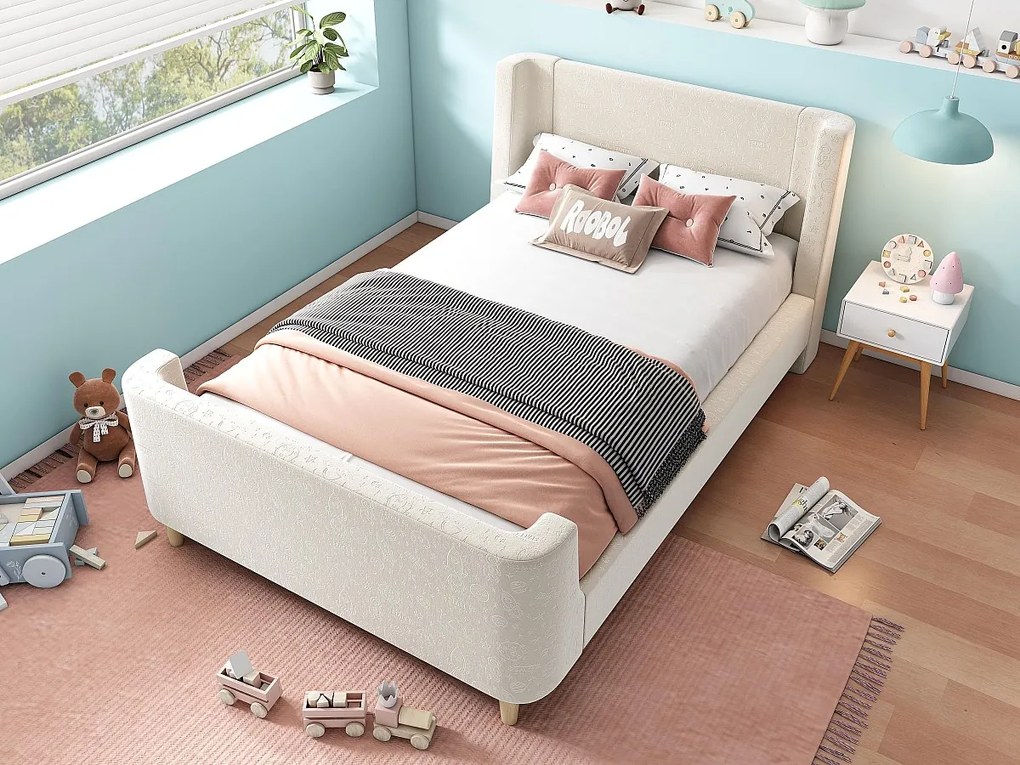 Łóżko dziecięce 90x200 cm tapicerowane welurem beżowym (materac nie jest w zestawie)