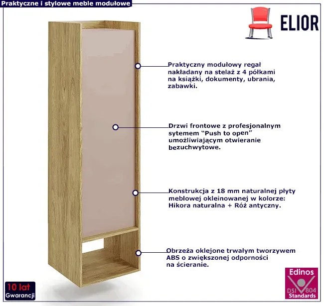 Regał modułowy hikora + róż antyczny - Afilia 5X