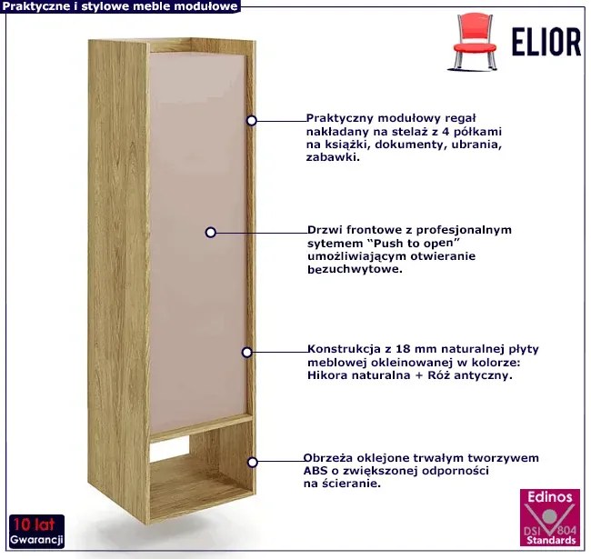 Regał modułowy hikora + róż antyczny - Horizonte 5X