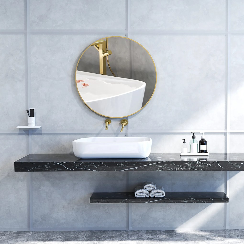 HOMCOM 70 x 70 cm okrągłe lustro łazienkowe, montaż na ścianie, złoty rama