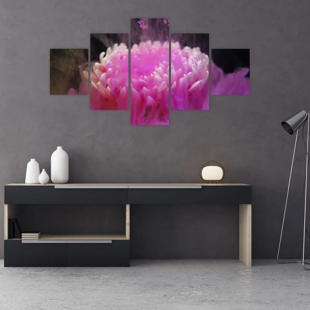 Obraz kwiatu w różowym dymie (125x70 cm)