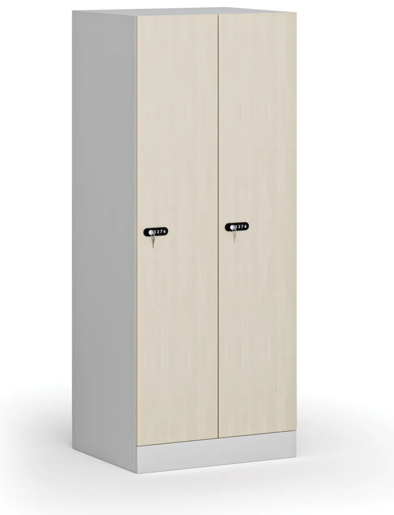 Szafa ubraniowa obniżona 2-drzwiowa, 1500 x 600 x 500 mm, demontaż, zamek mechaniczny z kodem, drzwi laminowane, brzoza