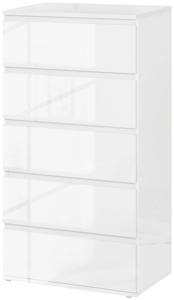 HOMCOM Komoda Sideboard z 5 szufladami, 55 cm szer x 34 cm gł x 100 cm wys, Biała