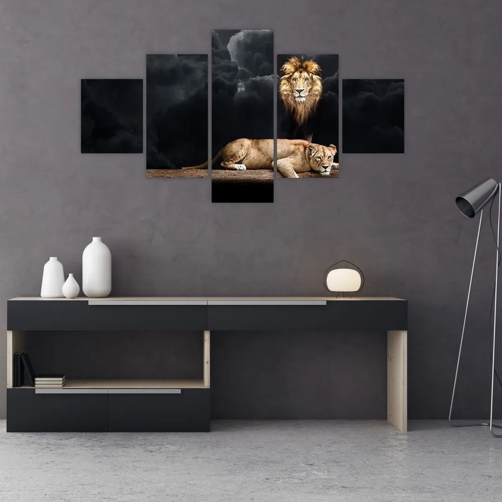 Obraz - Lew i lwica w chmurach (125x70 cm)