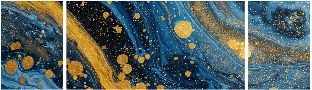 Obraz - Niebieska abstrakcja ze złotem (170x50 cm)