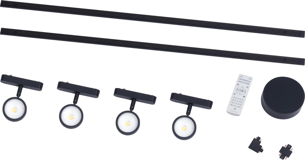 Nowoczesny system oświetlenia szynowego z 4 czarnymi reflektorami jednofazowymi - Magnetic Lance