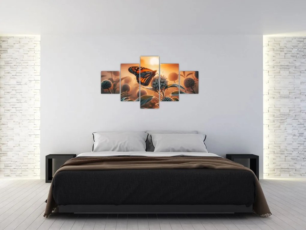 Obraz – Motyl w zachodzącym słońcu (125x70 cm)