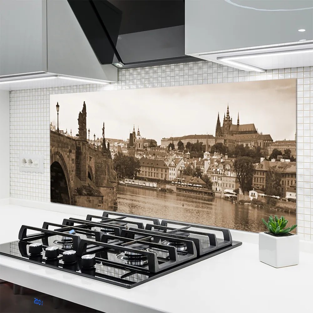 Panel Szklany do Kuchni Zabytkowy Most W Pradze
