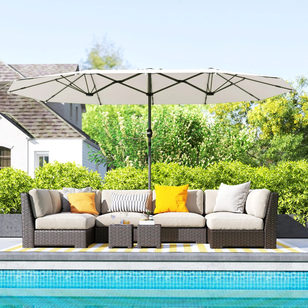 Outsunny Podwójny Parasol 436 x 260 cm, Stal z Ochroną UV z Korbką, Beżowy