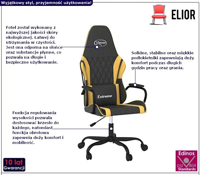 Czarno-złoty fotel gamingowy - Miedziana 3X