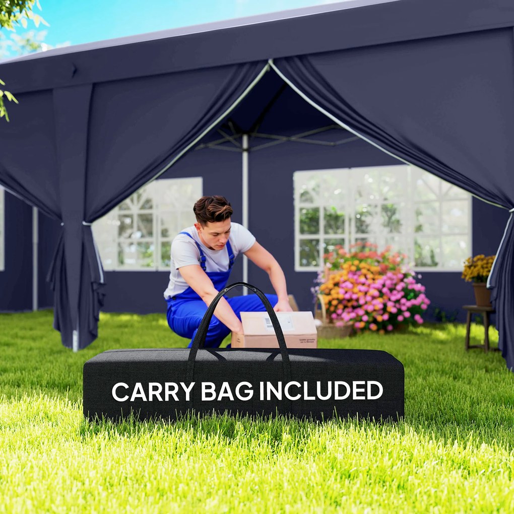 Outsunny Składany pawilon 6 x 3 m, odłączne boczne ściany, duże okna, drzwi z zamkiem błyskawicznym, rama stalowa, niebieski