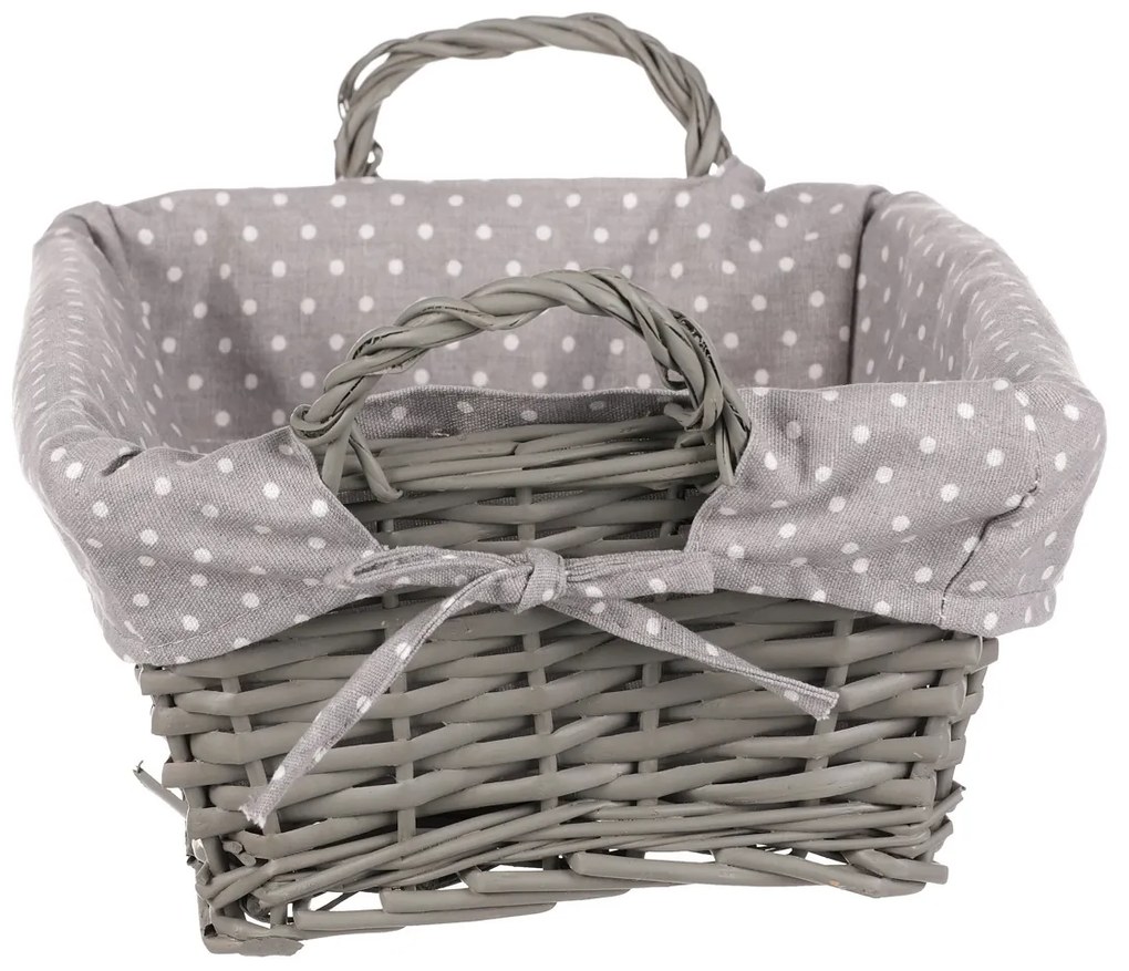 Kosz wiklinowy z tkaniną, szary, 35 x 25 x 13  cm
