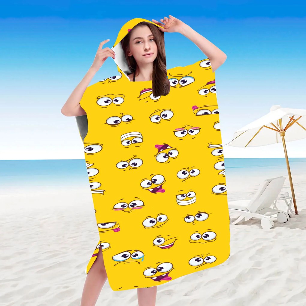Ponczo plażowe SMILE żółte 80x145 cm