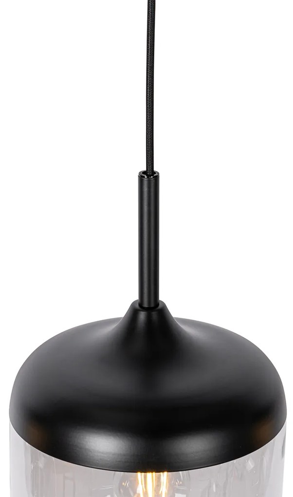 Designerska lampa wisząca czarna ze złotem i dymionym szkłem 4-punktowa - KyanDesignerski Oswietlenie wewnetrzne