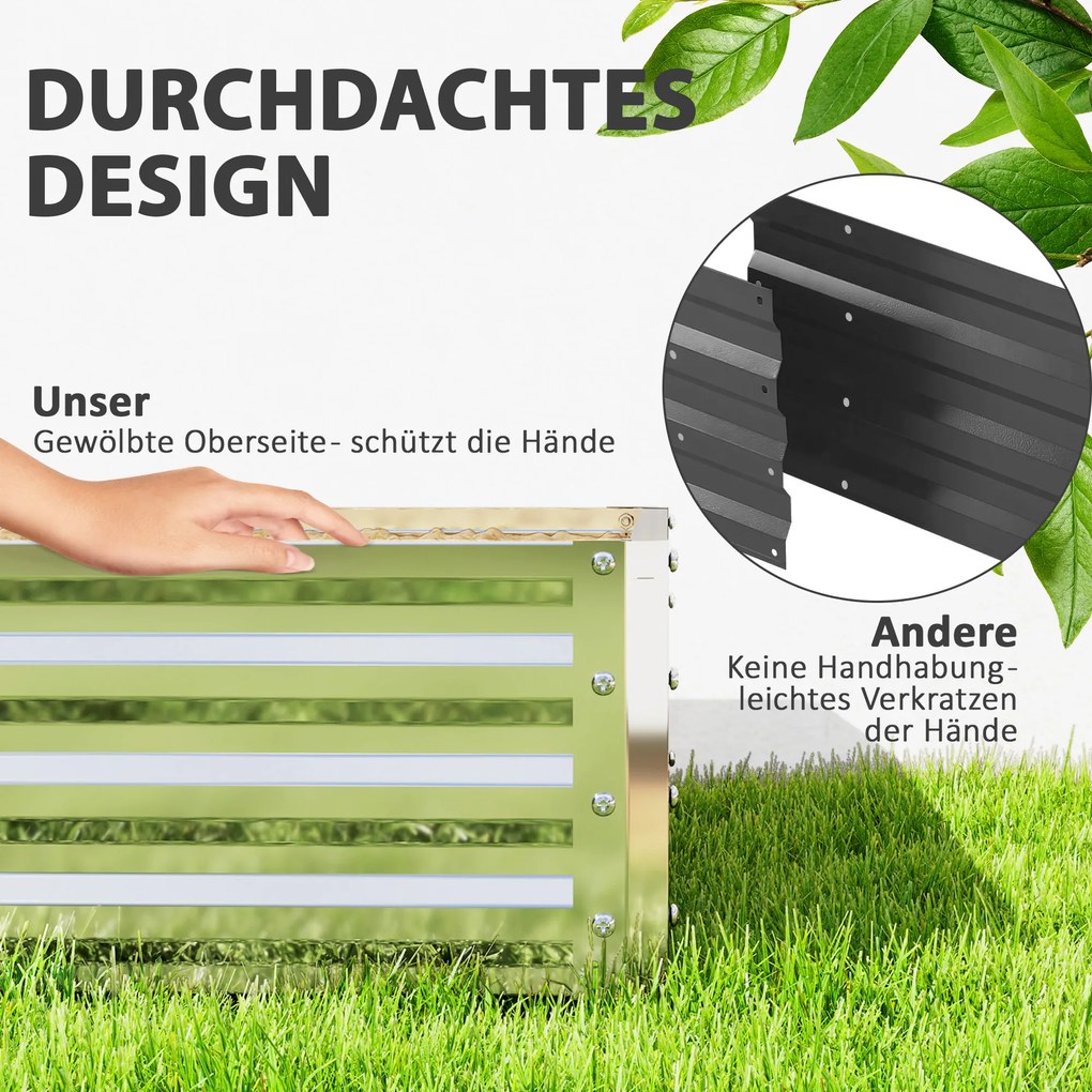 Outsunny Ogródek Warzywny, Doniczka z Konstrukcją Stalową, Srebrny, 120 x 120 x 30 cm