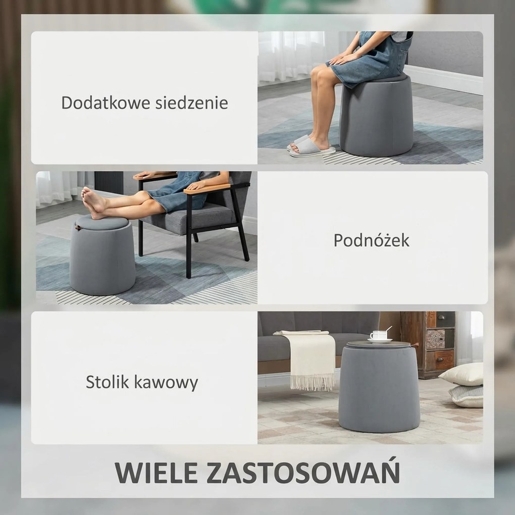 HOMCOM pufa aksamitna szara z pojemnikiem na przechowywanie do salonu sypialni 2 w 1 wygodna | Aosom PL