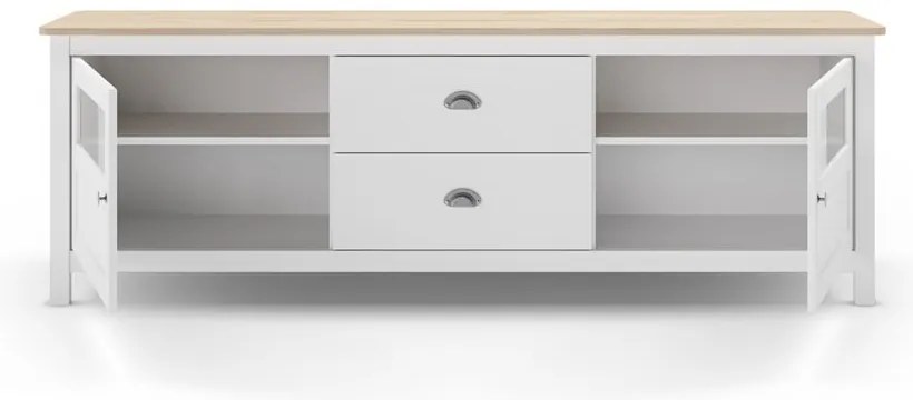 Biała szafka pod TV z litego drewna sosnowego 180x59 cm Misti – Marckeric