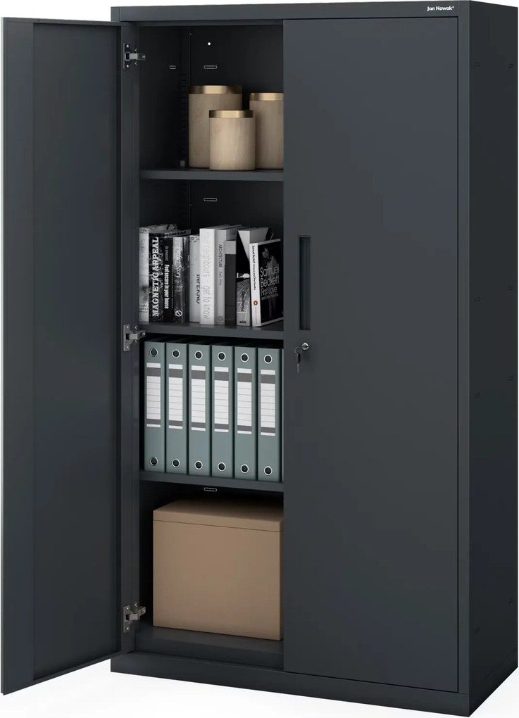 Szafa modułowa metalowa wielofunkcyjna na cokole antracytowa MEGAN 1600 x 900 x 400 mm