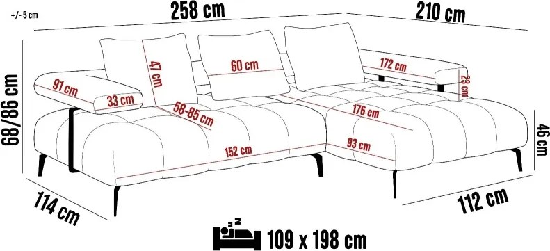 Narożnik MAGNETIC L układ L Prawostronny elektryczna regulacja siedziska tkanina KANSAS WERSAL