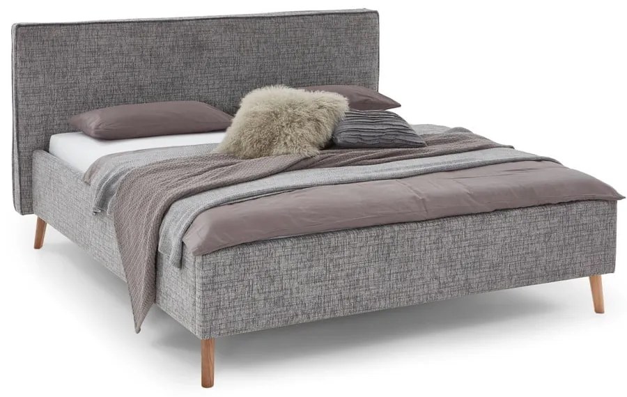 Szare tapicerowane łóżko dwuosobowe ze schowkiem i stelażem 160x200 cm Riva – Meise Möbel