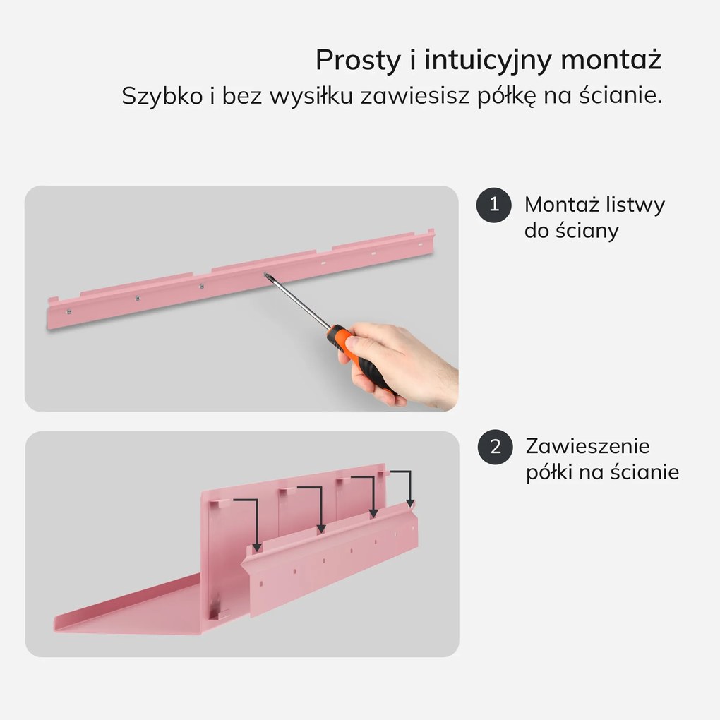 Półka wisząca metalowa pudrowy róż, 1200 mm: JOANNE Fresh Style