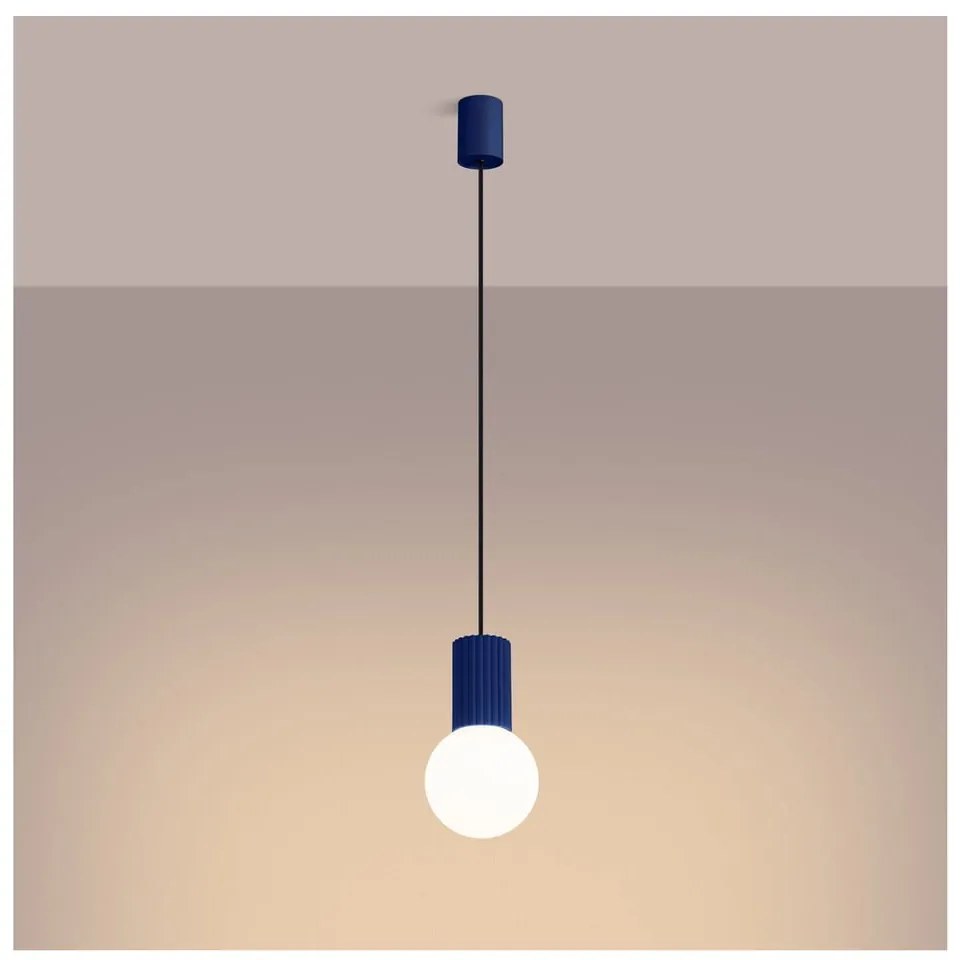 Ciemnoniebieska lampa wisząca ze szklanym kloszem ø 12 cm Orbital – Sollux