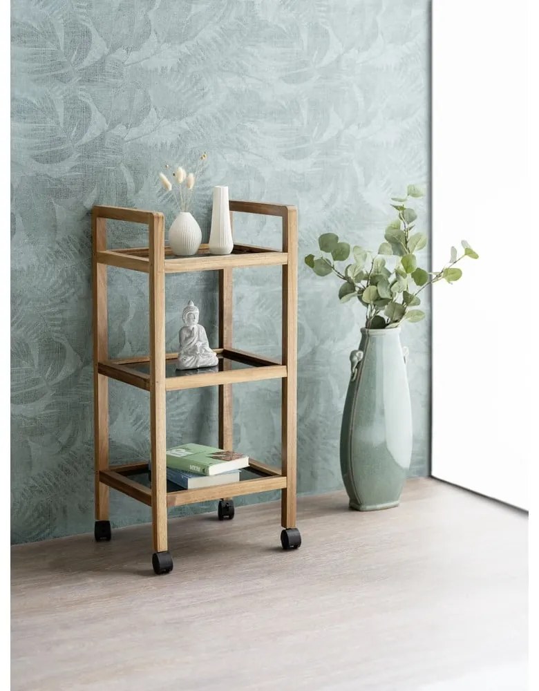 Czarno-naturalny regał łazienkowy z litego drewna akacjowego 35x76,5 cm Fondi – Wenko