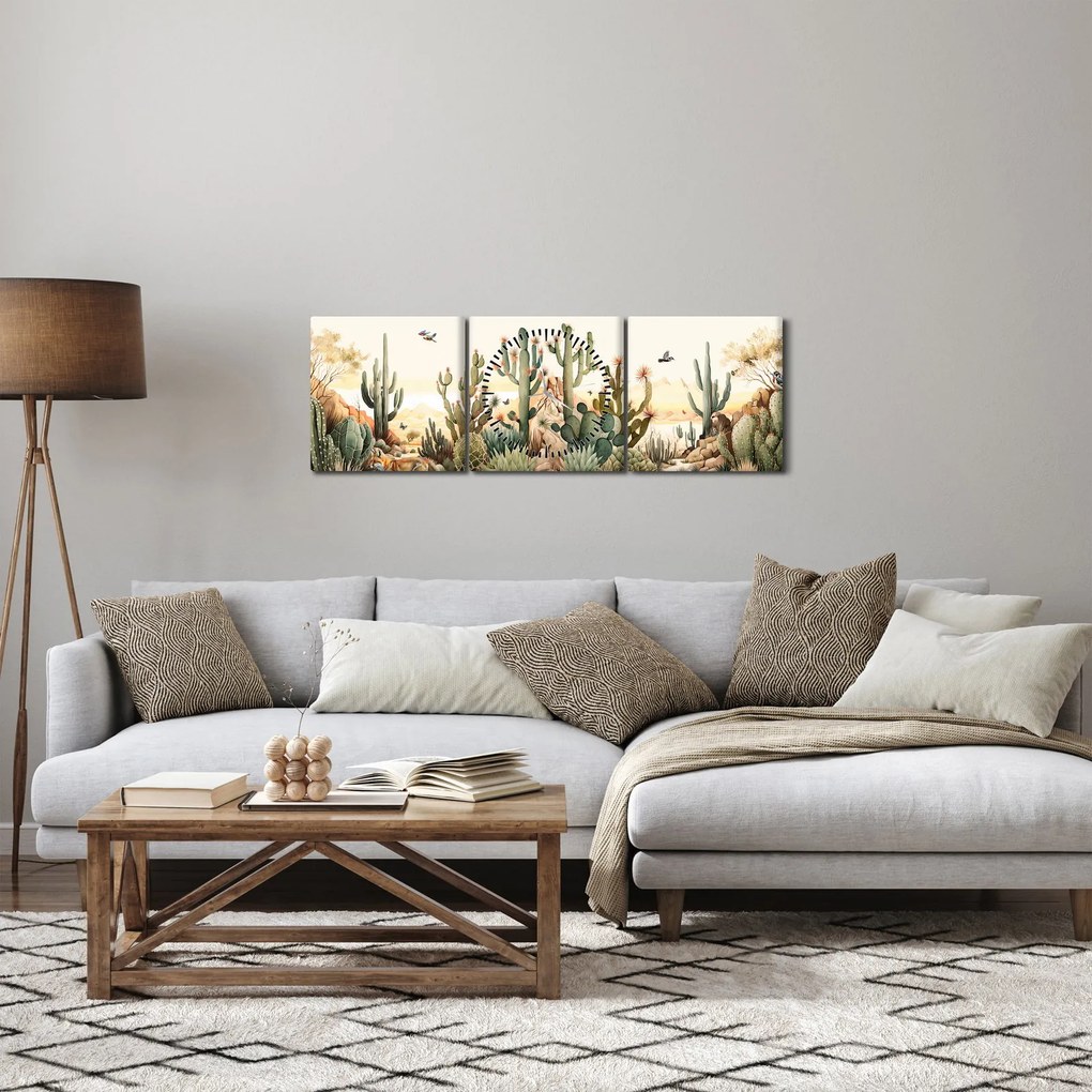Obraz - Pustynia, akwarela (z zegarem) (90x30 cm)