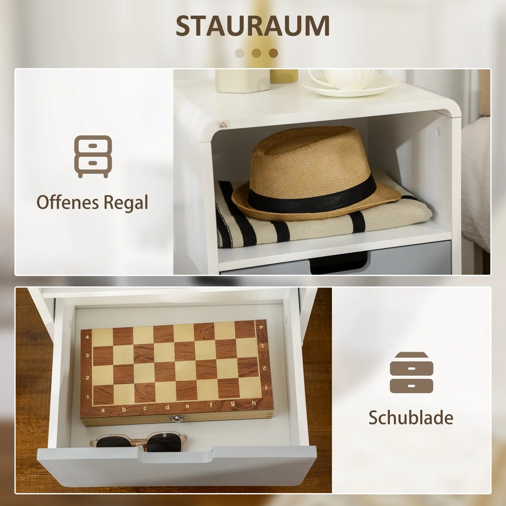 HOMCOM Komoda nocna z szufladą i otwartą półką, stolik nocny do sypialni i salonu, kolor biały, wymiary 40 x 38 x 58 cm