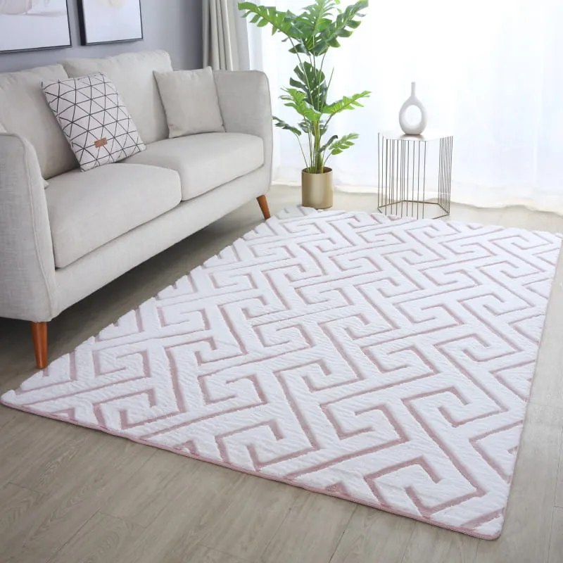 Dywan pluszowy 3D Vision biało-różowy 80 cm x 250 cm
