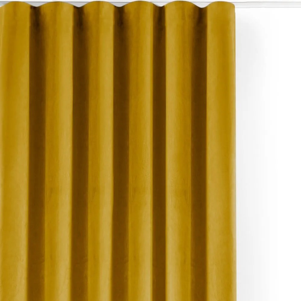 Musztardowa aksamitna zasłona częściowo zaciemniająca (dimout) 200x175 cm Velto – Filumi