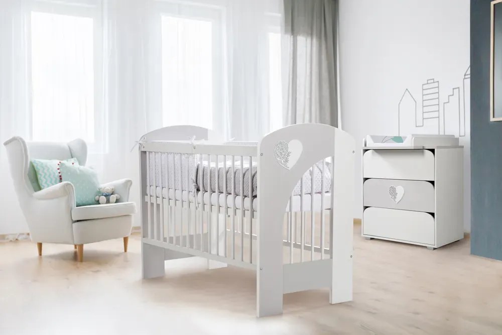 Komoda dla dzieci MAJA 80cm biała/szara z przewijakiem LITTLE SKY