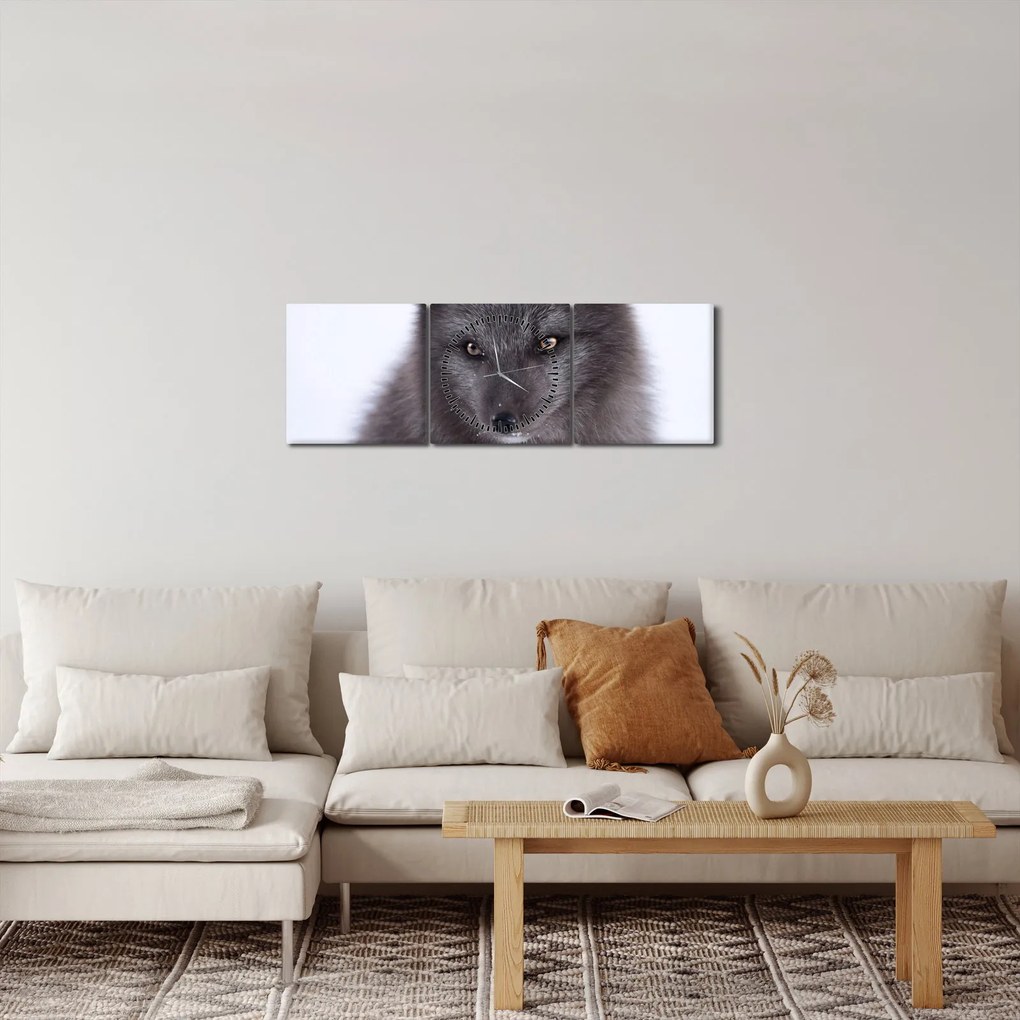 Obraz lisa śnieżnego (z zegarem) (90x30 cm)