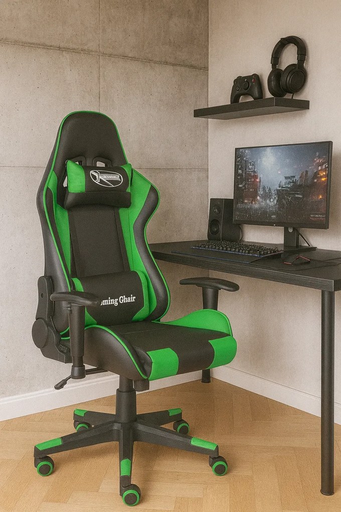 Czarno-zielony fotel dla gracza Dąb F8-M32