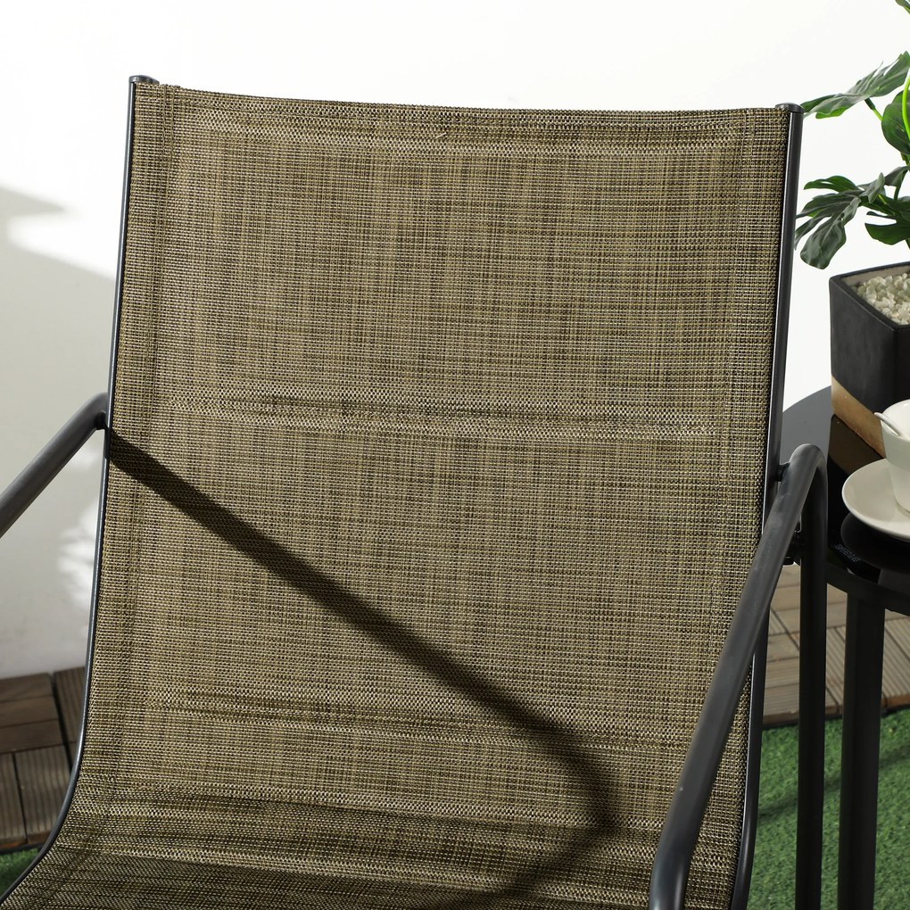 Outsunny Krzesła Ogrodowe Zestaw 2 szt Czarne Brązowe z Oddychającym Pokryciem Solidna Stalowa Rama 54x665x88cm | Aosom PL