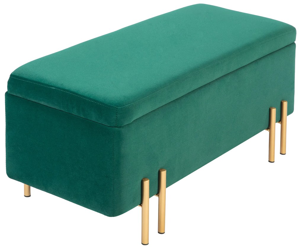 HOMCOM Ławka Tapicerowana z Przestrzenią do Przechowywania, Metal, Drewno Gummiholz, Pianka, 100 x 40 x 42 cm, Zielony